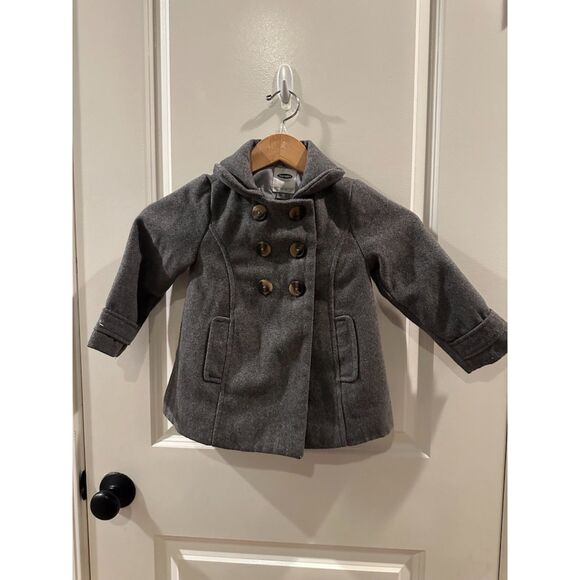 Old Navy Other - Old Navy Girl Grey Pea Coat Button Down Style & Thick - Size 3T